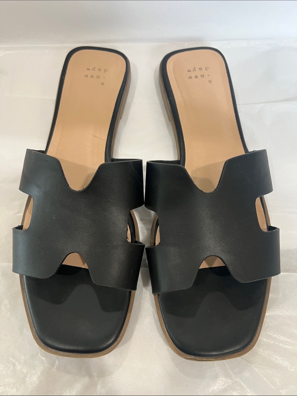 a new day Black Slide Sandals with Cutout Upper